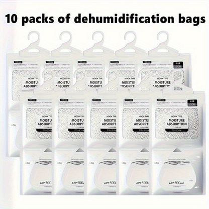Hanging Moisture Absorber Bags 10-Pack, Dehumidifier Bags for Closet Wardrobe Bedroom Bathroom, High-Efficiency Moisture Proof Damp Absorbing Home Dehumidification