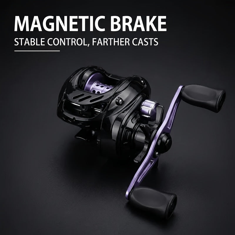 Baitcasting Reel 7.2:1 High-Speed Gear Ratio, 5+1 Ball Bearings 17.64LB Max Drag, Lightweight Freshwater Saltwater Bass Fishing Reel, Left & Right Hand Retrieve, Black Purple