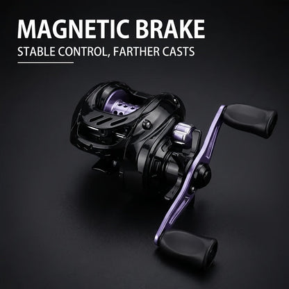 Baitcasting Reel 7.2:1 High-Speed Gear Ratio, 5+1 Ball Bearings 17.64LB Max Drag, Lightweight Freshwater Saltwater Bass Fishing Reel, Left & Right Hand Retrieve, Black Purple