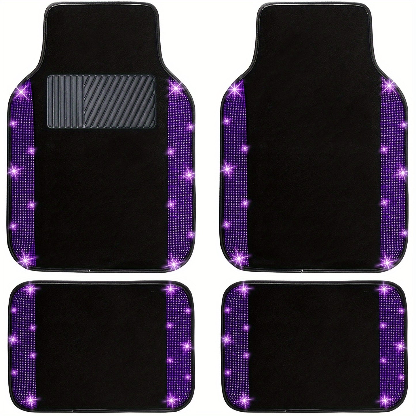 Bling Car Floor Mats Full Set – Rhinestone Sparkle Glitter Diamond Carpet, Universal Fit Cars SUV Trucks, 4pcs Anti-Slip Pad, Cute Car Accessories for Women & Girls