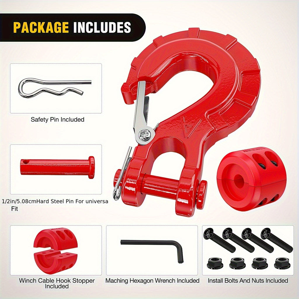 Forged Steel Winch Hook 3/8" Clevis Slip Hook Sets, Included Allen Wrench, Max 35, 000 Lbs, Suitable for ATV, UTV And Off-Road Vehicles, Winch Hooks, Towing Parts