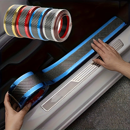 Car Door Guard Scratch Protector 2pcs Carbon Fiber Design - Anti-Scratch Strip for Rearview Mirror & Bumper, Universal Fit in Blue Red Gray