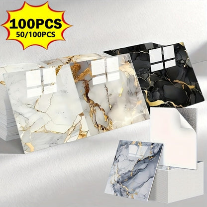 Peel and Stick Wall Tiles 50/100pcs - Waterproof PVC Marble Self-Adhesive Vinyl Panels for Bathroom Shower Kitchen Living Room TV Backdrop, Modern Wall Decor Easy Installation No Grout Required