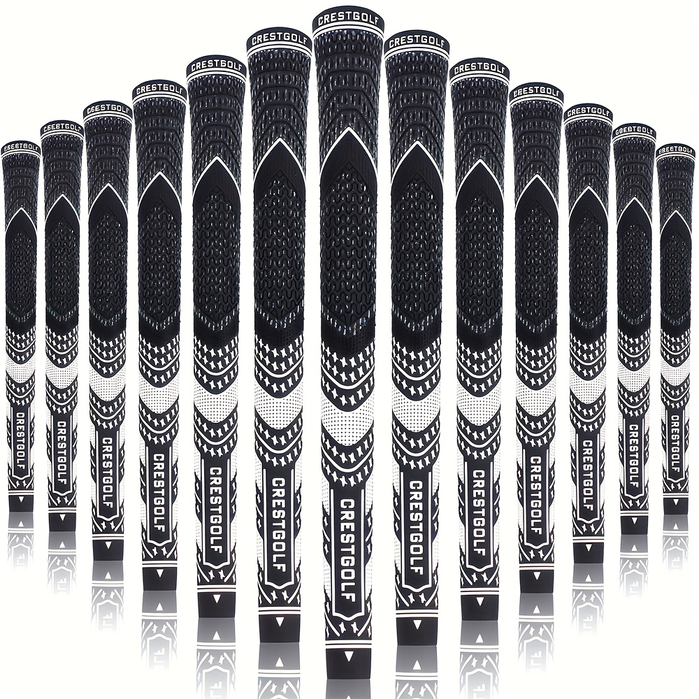 Midsize Golf Grips Set 13 Pack – All Weather Hybrid Rubber Golf Club Grips with Ecological Yarn Thread Technology, Multiple Colors, Fits Full Set of Clubs (Black, White, Red, Orange, Yellow, Blue, Gray)