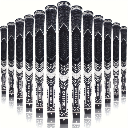 Midsize Golf Grips Set 13 Pack – All Weather Hybrid Rubber Golf Club Grips with Ecological Yarn Thread Technology, Multiple Colors, Fits Full Set of Clubs (Black, White, Red, Orange, Yellow, Blue, Gray)