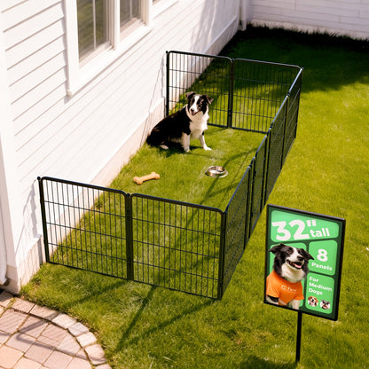 Dog Playpen with Gate – Heavy Duty Metal Pet Exercise Pen for Large Medium Small Dogs, 8/16/24/32/48 Panels, 24/32/40/45/50 Inch Height, Portable Indoor Outdoor Dog Fence for Yard Garden RV Camping