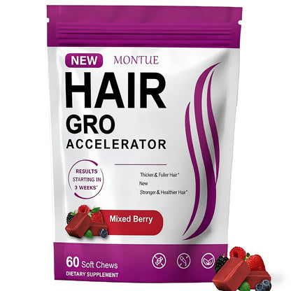 MONTUE Biotin Hair Gummies with Arginine, Vitamin C & Vitamin E – Daily Hair Nourishment Supplement for Women, Mixed Berry Flavor, 60 Soft Chews 30-Day Supply
