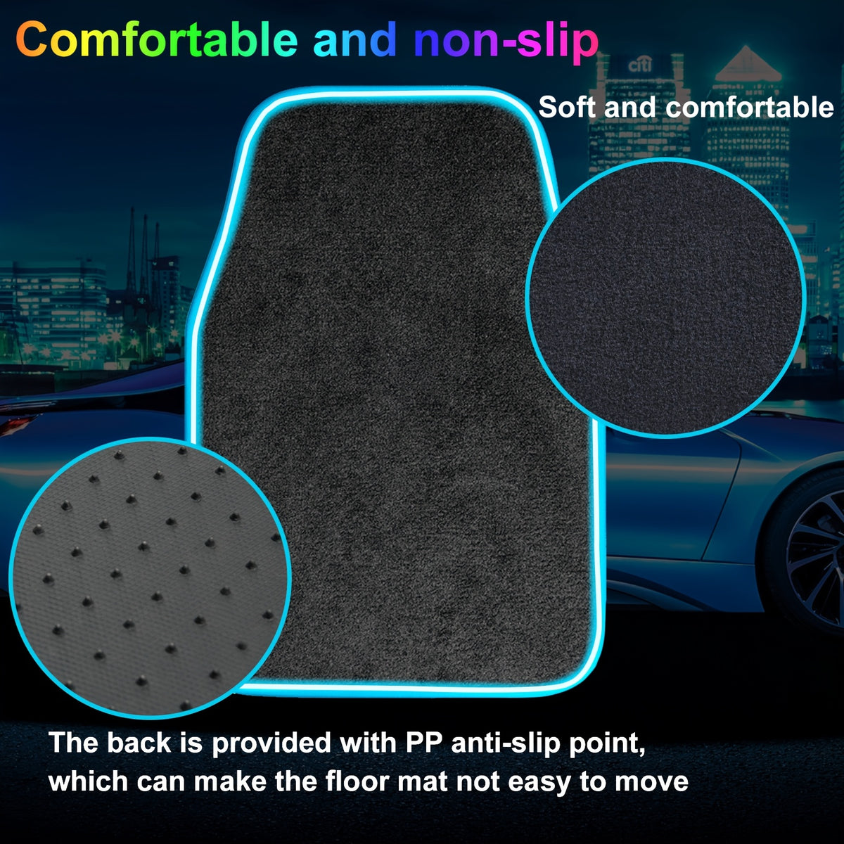 Universal Fit Car Floor Mats with LED Strip Light, Black PU Leather Automotive Carpet, App Control Interior Car Lights, Anti-Slip RGB Car Decor Accessories for SUV, Trucks, Sedan, Jeeps