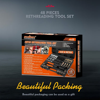 Thread Repair Kit 48-Piece – UNF UNC & Metric Tap and Die Rethreading Set, SAE & Metric Thread Chaser for Bolt & Nut Repair, Color-Coded with Storage Case