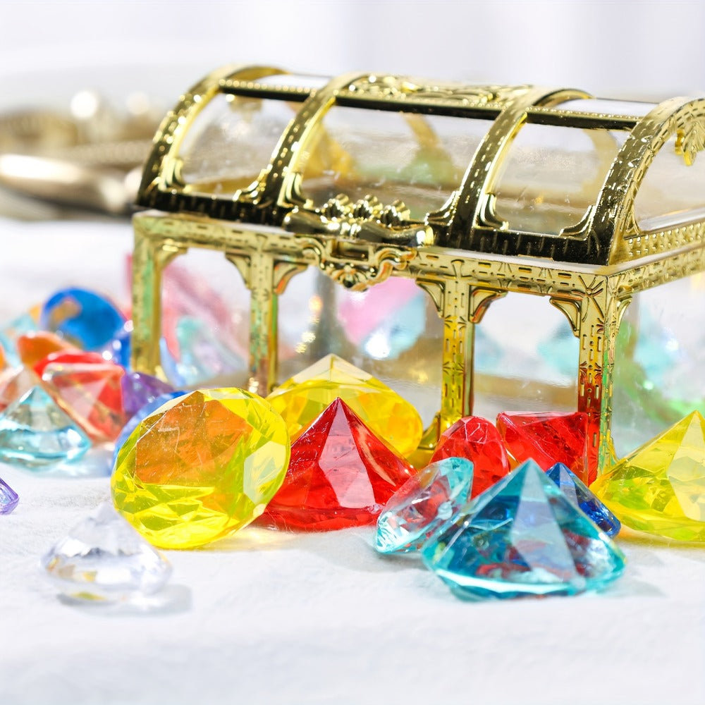 Pool Diving Gems 50 Piece Set with Pirate Treasure Chest – Underwater Acrylic Gemstone Dive Game for Kids | Swimming Pool Toy for Boys & Girls, Summer Birthday Party & Pool Party Gift