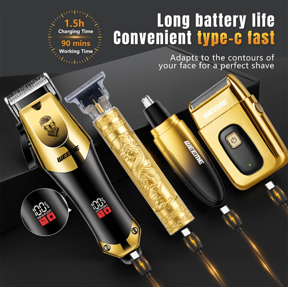 Beard Trimmer Set for Men - USB Rechargeable Hair Clipper & Grooming Kit with Battery Indicator, Comb Attachments, Epilator & Trimmer, 2/3/4 Piece Set for Travel Home Use, Father's Day Gift