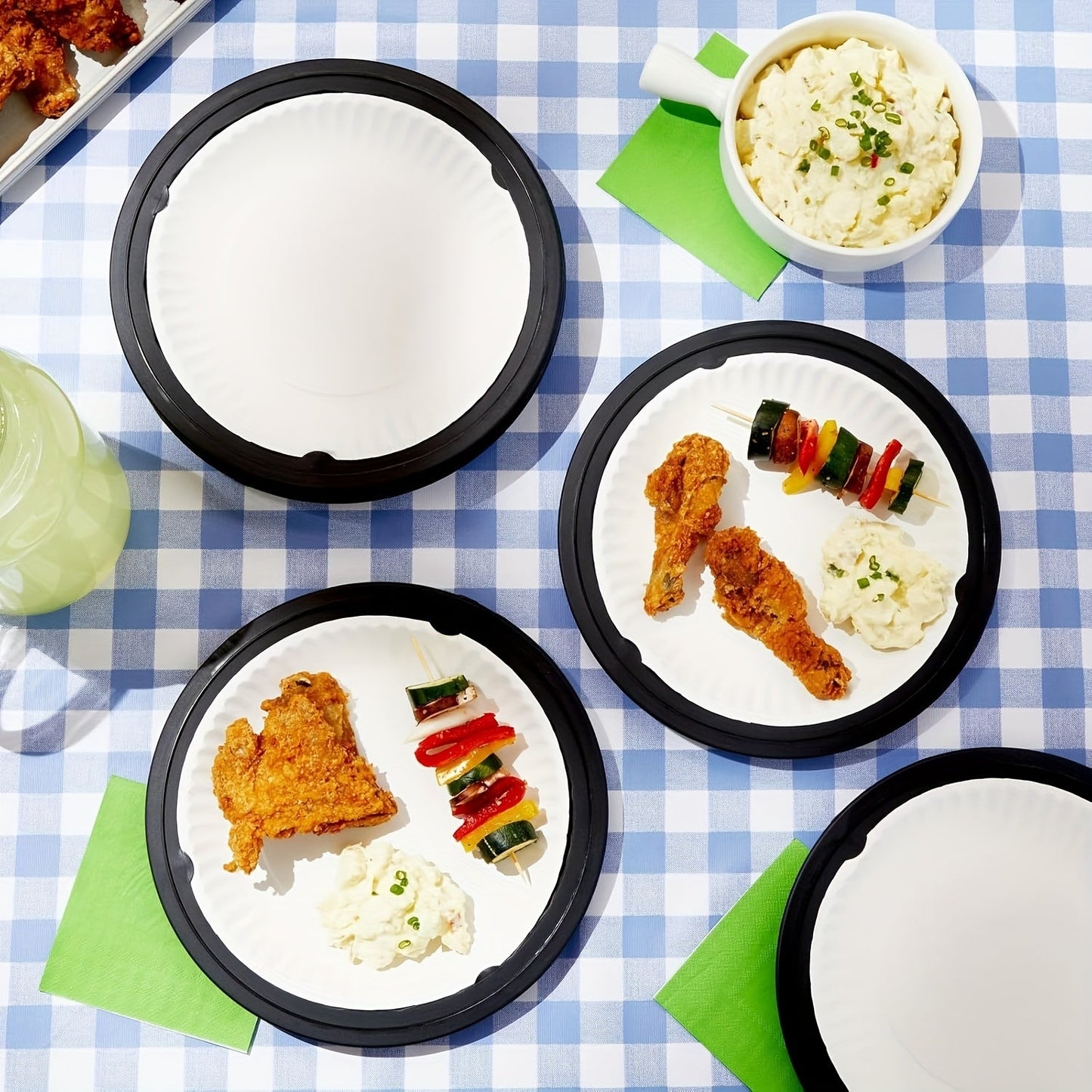Reusable Plastic Paper Plate Holders Set – 10 Inch Snap-On Groove Design, Thickened Durable Holder for Picnics, BBQ, Camping & Party Dinners, Streamlined Dishwasher-Safe Plate Carrier (12 or 20 Piece)