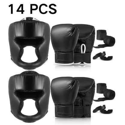 Boxing Kit Set 14pcs – 2 Pairs 16oz Boxing Gloves, Headgear, Hand Wraps & Mouthguards for Adults & Youth Beginners – Complete Boxing Training Equipment for Men Women Teens