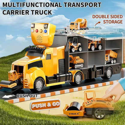 Diecast Construction Truck Toy Set 7-in-1 for Kids Ages 3-9 – Excavator, Bulldozer, Dinosaur Car, Race Cars, Boys & Girls Birthday Easter Gift