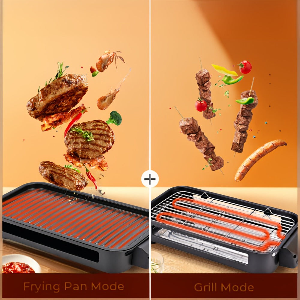 Indoor Electric Smokeless Grill 1500W – Raclette Table Grill with 3 Mini Pans, 16x9" Non-Stick Detachable Plate, Dishwasher Safe, Portable for Home Kitchen