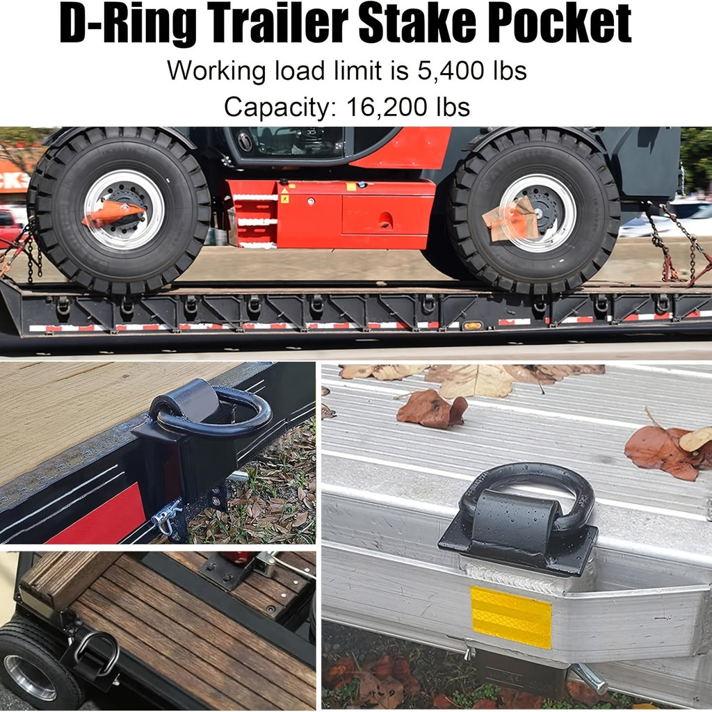 2Pack/ 4Pack/ 8Pack/ 10Pack/ 12Pack/ 16 Pack Stake Pocket D Ring Heavy Duty Adjustable Trailer Stake Pocket, Load Limit 5400 Lbs & 4 Holes for Adjustment, Removable Stake Pocket D-Ring Tie Downs Utility for Flatbed Trucks Black & Silvery