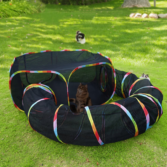 Outdoor Cat Enclosure with Play Tunnel - Portable Catio Tent & Cat Playpen for Indoor Cats, Cage-Free Outside Cat Run with Enclosed Tunnel, Safe Outdoor Exercise Space for Cats & Small Animals