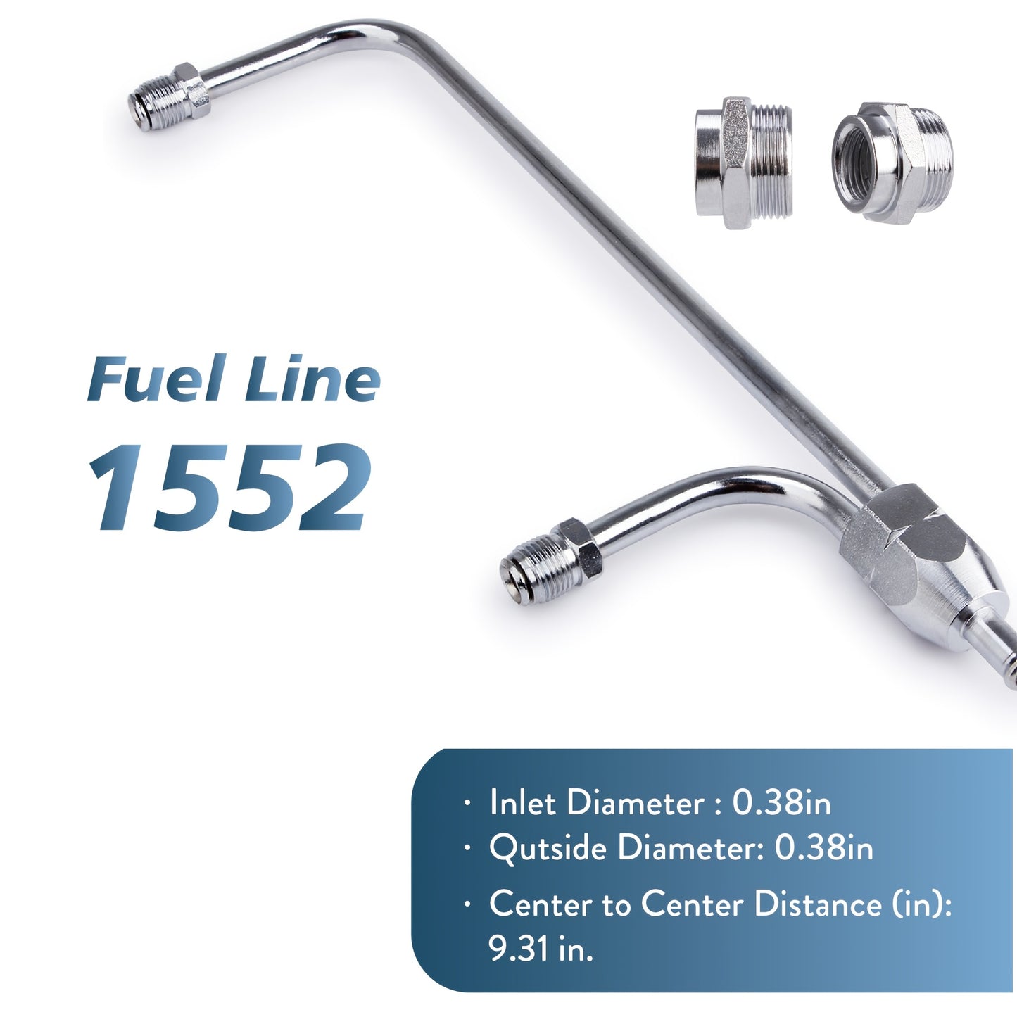 Dual Feed Fuel Line Kit Chrome 3/8" Hose – Compatible with Holley 4-Barrel 4150 Double Pumper Carburetor, Silver Brazed Copper Rigid Tube, 9.31" Center-to-Center, 1552 Style