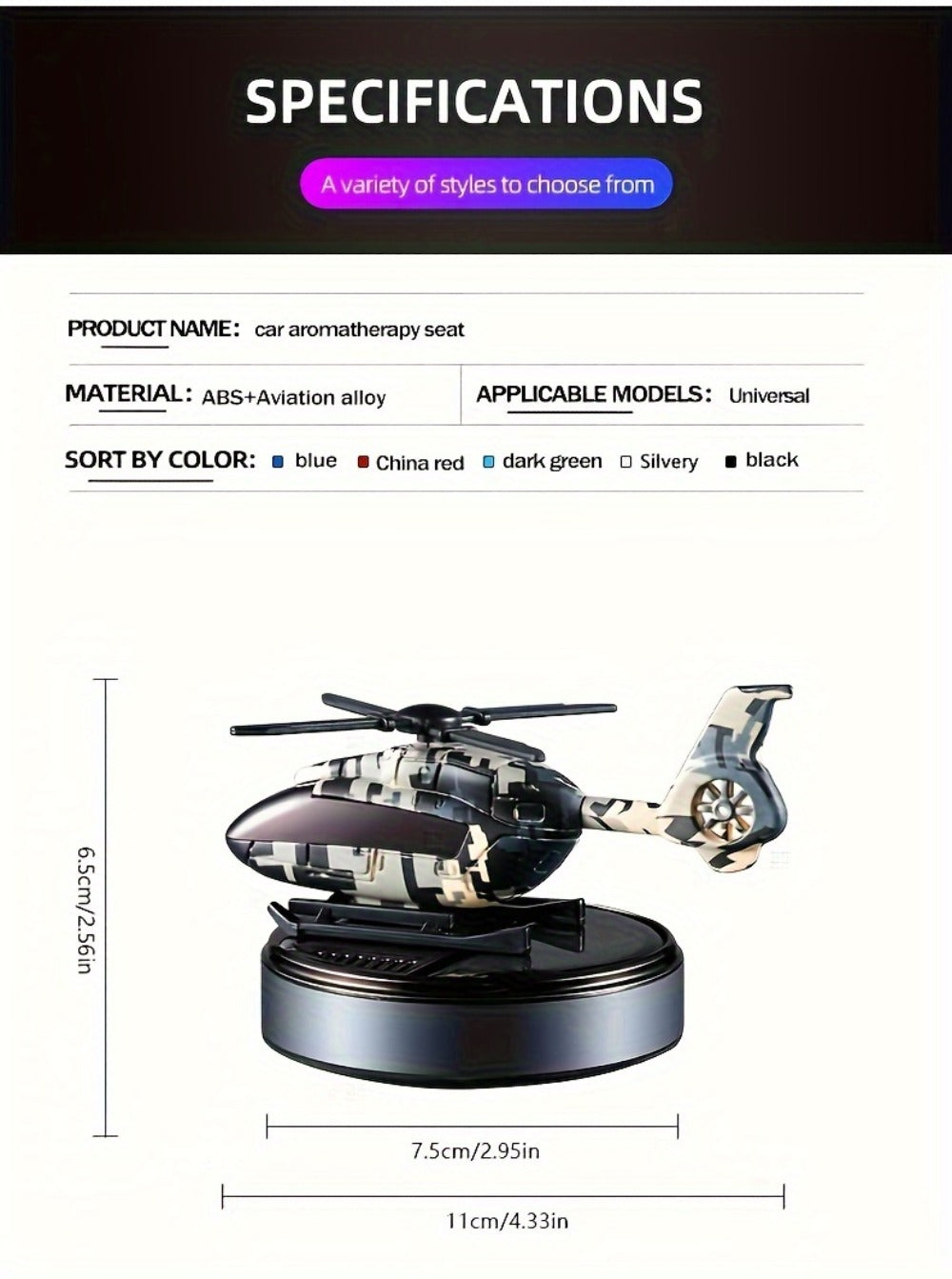 Car Air Freshener Solar Aromatherapy Diffuser Dashboard Helicopter Decoration Perfume Deodorant Auto Interior Accessories Gift for Men Women Alcohol-Free Essential Oil Scent