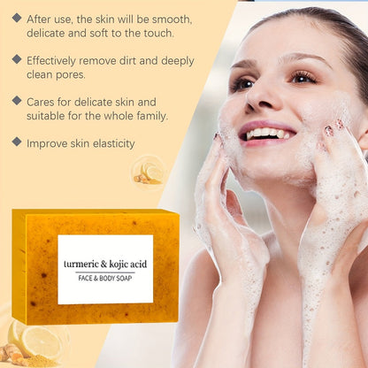 Turmeric Kojic Acid Soap Bar with Lemon Honey Natural Handmade Brightening Soap 12 Bars 100g Each with Bubble Net for Dark Spots Hyperpigmentation Glowing Skin Face Body All Skin Types