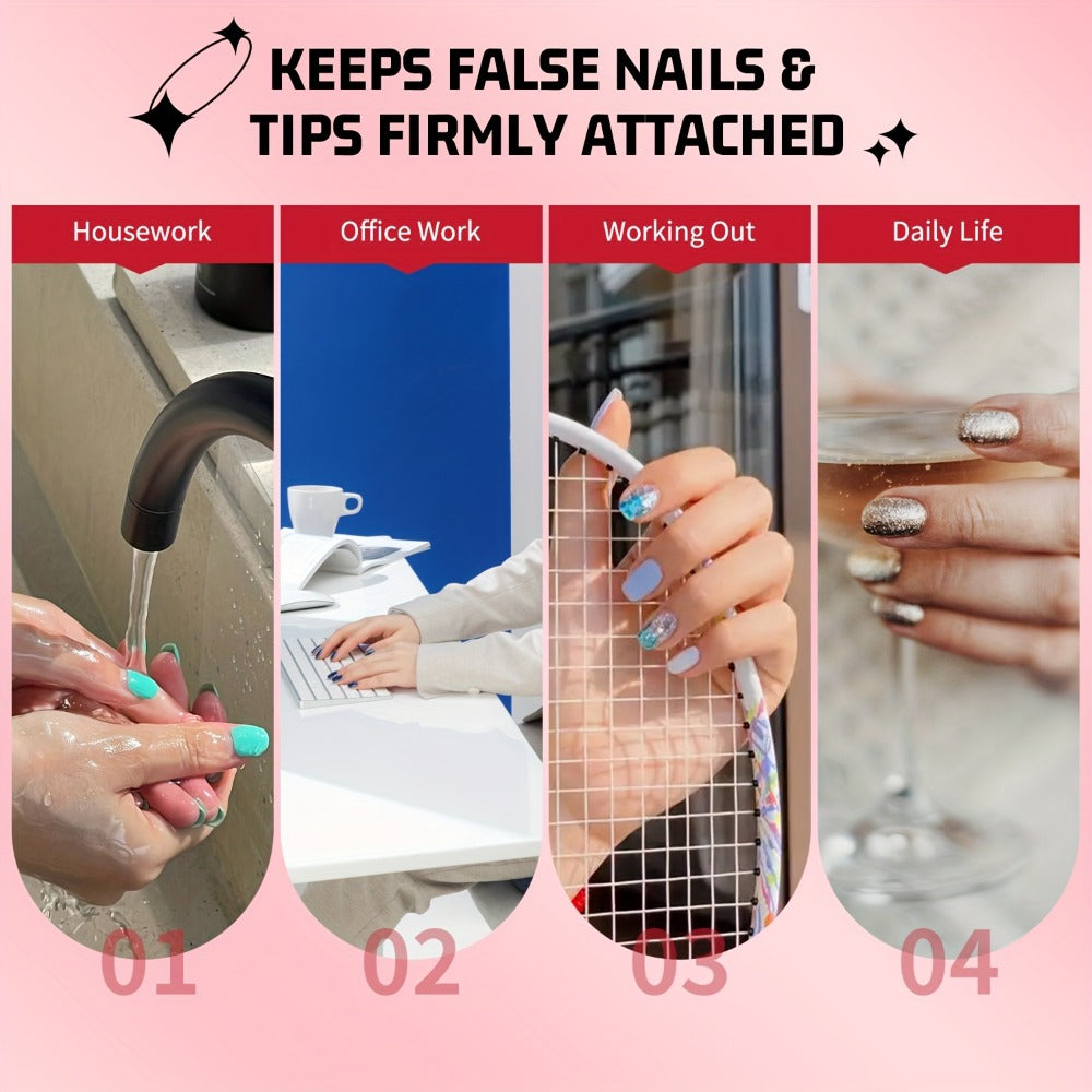 Press-On Nail Glue & Remover Kit 4pcs - 2x Semi-Solid Gel Nail Glue 10g + 2x Nail Polish Remover 10ml, Quick-Drying No-Lamp Strong Bond Adhesive for Fake, Acrylic & DIY Nails, Women Manicure Set
