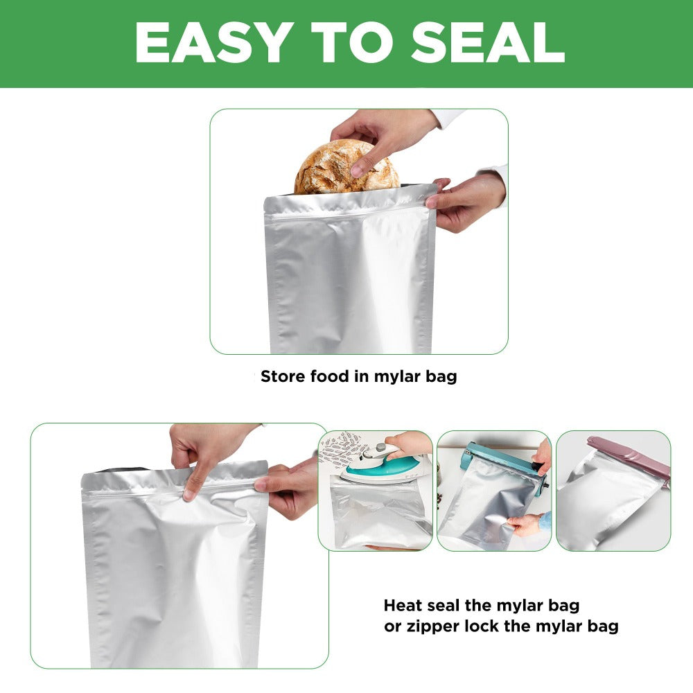 Mylar Bags for Food Storage 1 Gallon 10 Mil Thick – Resealable Zipper & Heat Seal, 40pcs or 100pcs with Label Stickers | Long-Term Food Storage Bags for Dry Goods, Prepping & Pantry Organization