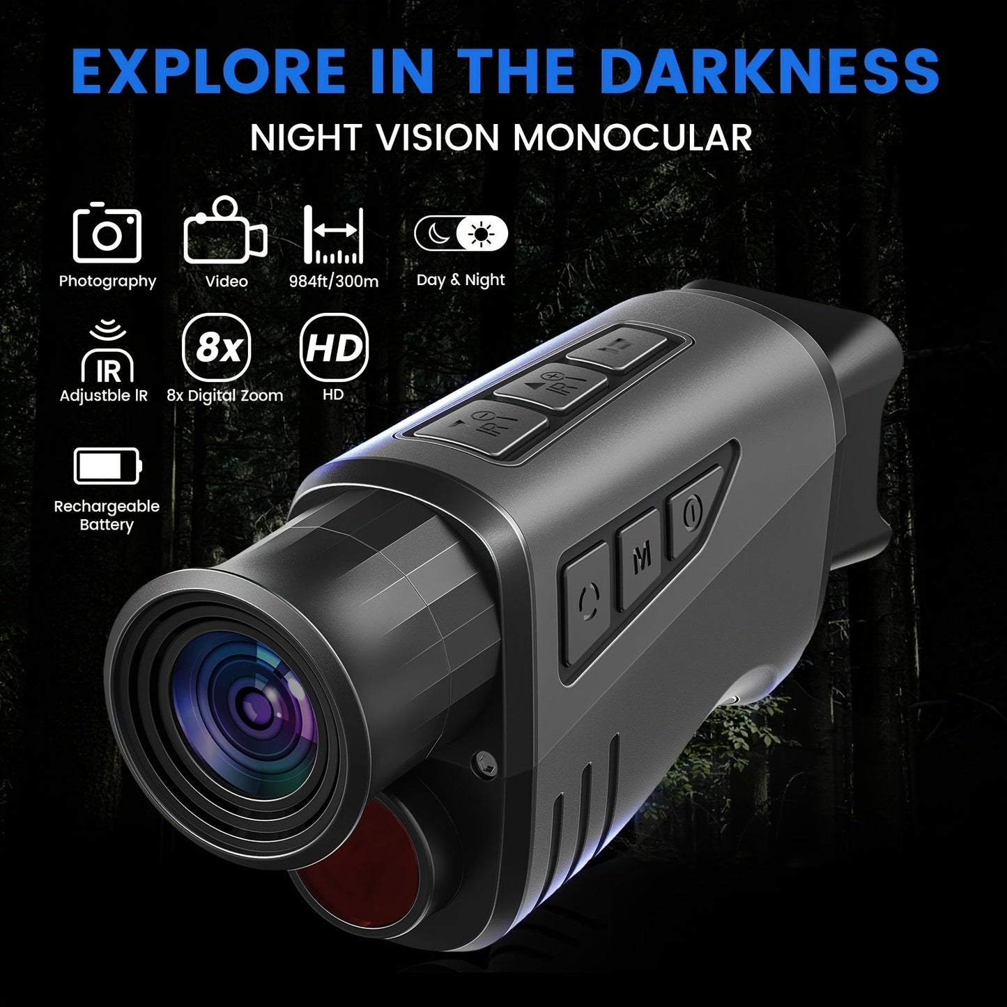 Night Vision Monocular 10x40 IR – 16x Digital Zoom, 32GB Card