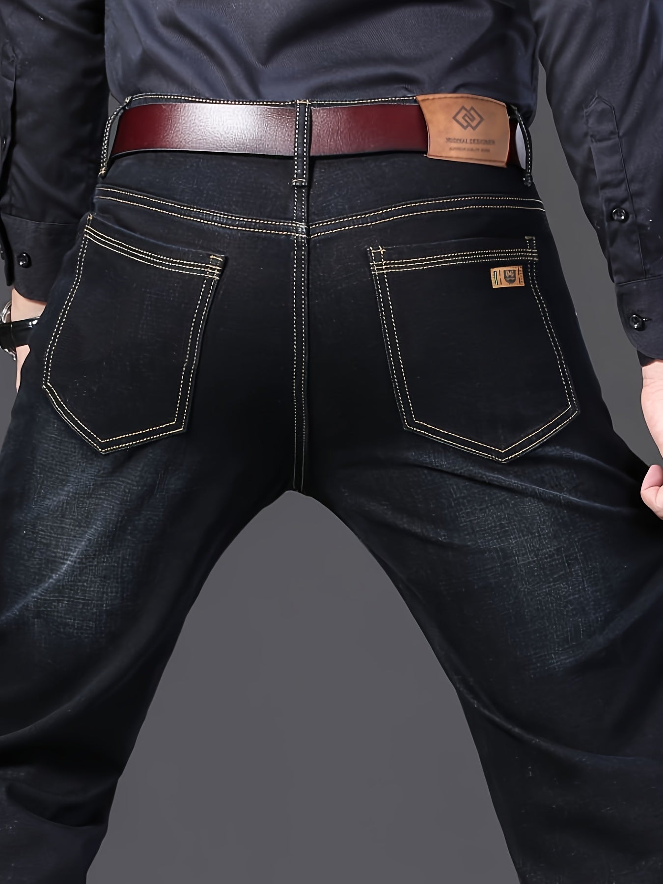 Men's Straight Leg Jeans - Black Denim Clean Finish Modern