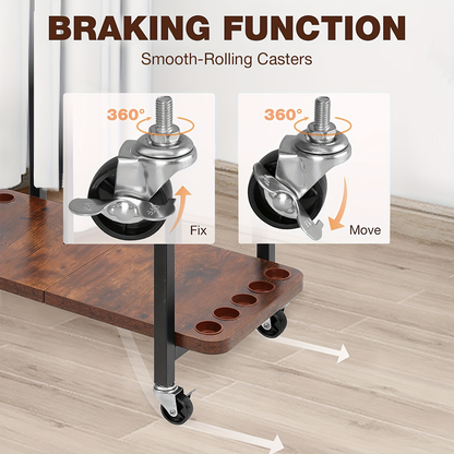 Fishing Rod Holder Rack Rotating Tackle Storage Cart Iron Wood Holds 10 to 12 Rods Garage Fishing Pole Organizer with Wheels Fishing Gear Gift for Men and Women Father Mother