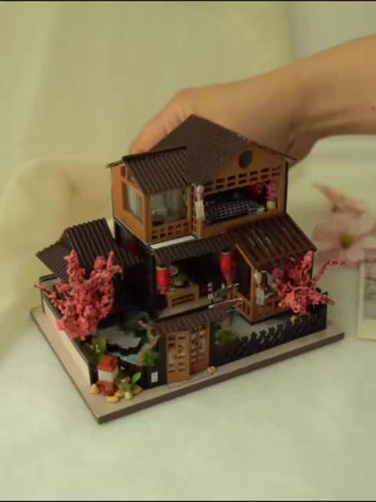 DIY Miniature House Kit – Sakura Garden Villa Wooden Dollhouse with Full Furniture & Accessories, Japanese Cherry Blossom Style, Creative Craft Gift for Adults Teens Women