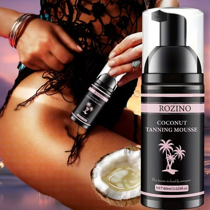 Sunless Tanning Mousse with Applicator Glove 60ml – Natural Plant Ingredients Self Tanner Bronzing Set, Gradual Buildable Color for Even Light Beige Tan, Streak-Free Sunless Tanner for Body