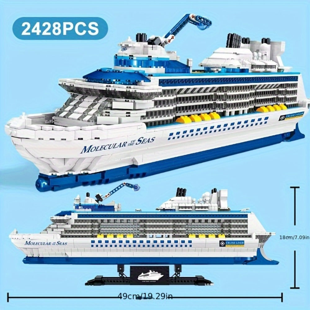 Cruise Ship Building Blocks Model 2428 Pcs – Technic Mini Brick Advanced Construction Set Home Decor Display for Adults Teens Ship Enthusiasts Christmas Birthday Gift