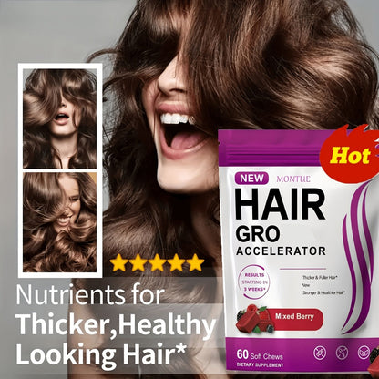 MONTUE Biotin Hair Gummies with Arginine, Vitamin C & Vitamin E – Daily Hair Nourishment Supplement for Women, Mixed Berry Flavor, 60 Soft Chews 30-Day Supply