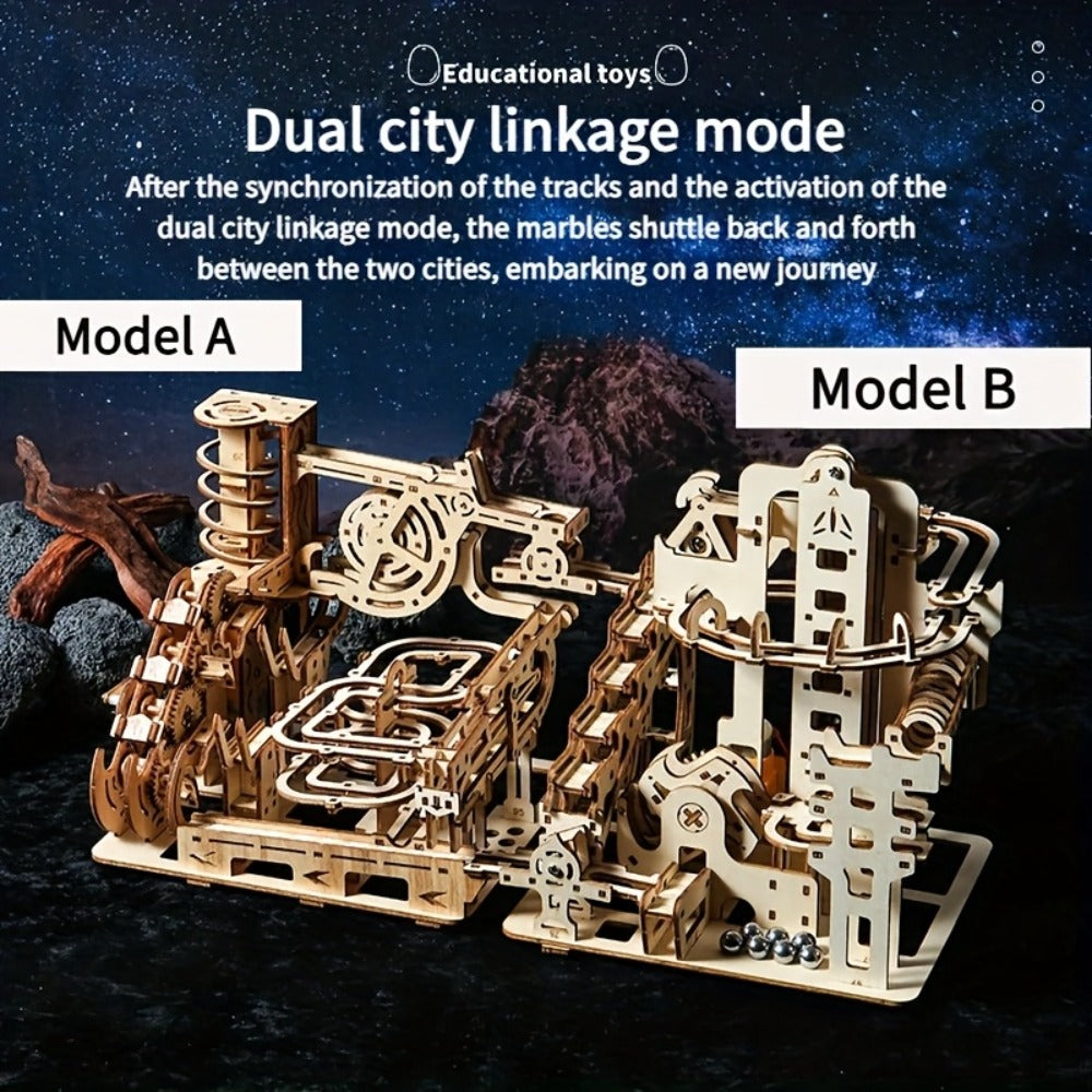 Wooden Ball Track Puzzle Model Kit – STEM Engineering Building Set for Adults & Teens, Kinetic Marble Run Expansion Sets A & B, Brain Teaser DIY Craft, Unique Birthday Gift for Men Women
