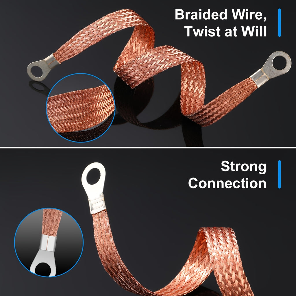12pcs Universal Automotive Ground Straps, 10/15/20 Inch Engine Ground Strap Kit with Ring Terminals, Braided Copper Tinned Copper Engine Grounding Cable Straps for Most Cars