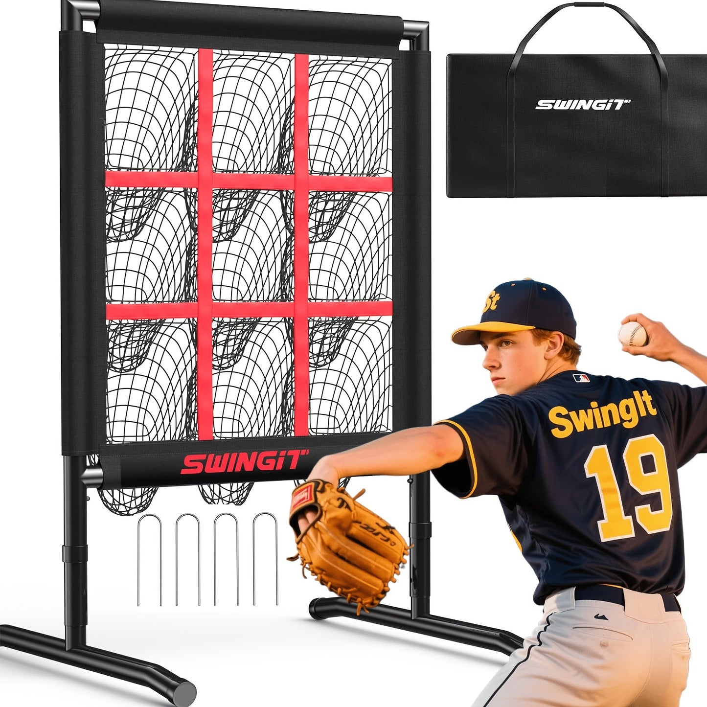 9-Pocket Baseball Pitching Net with Adjustable Targets & Carry Bag for Pitching Practice All Skill Levels