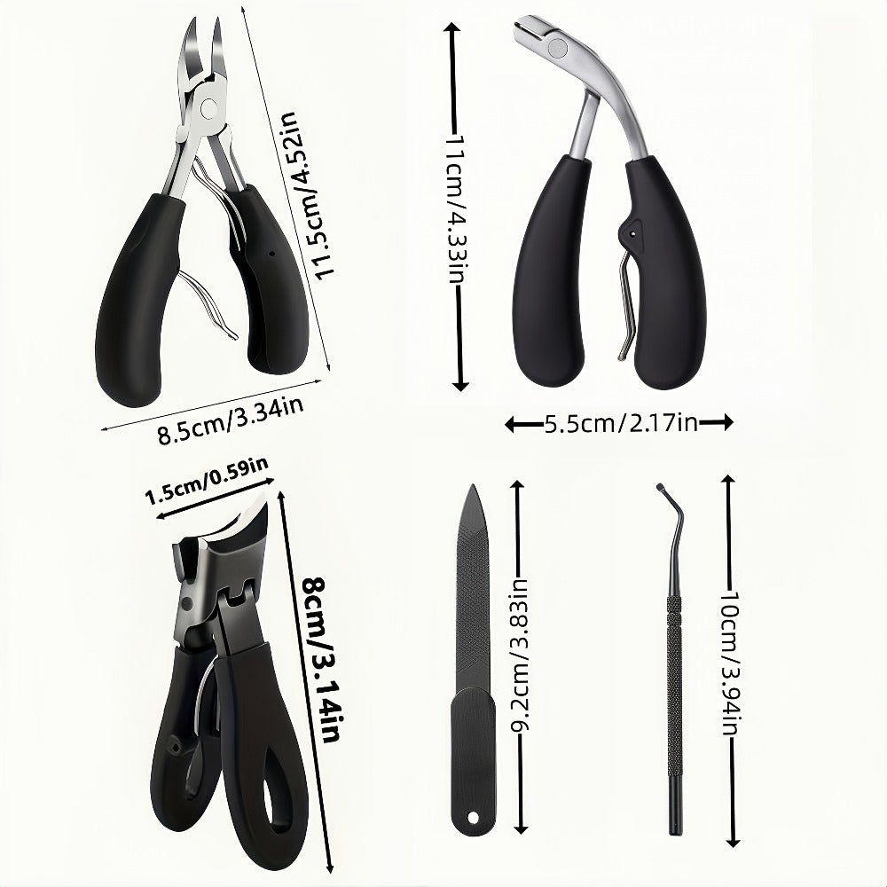 Large Opening Diagonal Blade Toenail Clippers for Thick Nails 5-Piece Set Heavy Duty Stainless Steel Ingrown Toenail Clipper with Nail File for Seniors Men Women Big Toe Cutter Kit