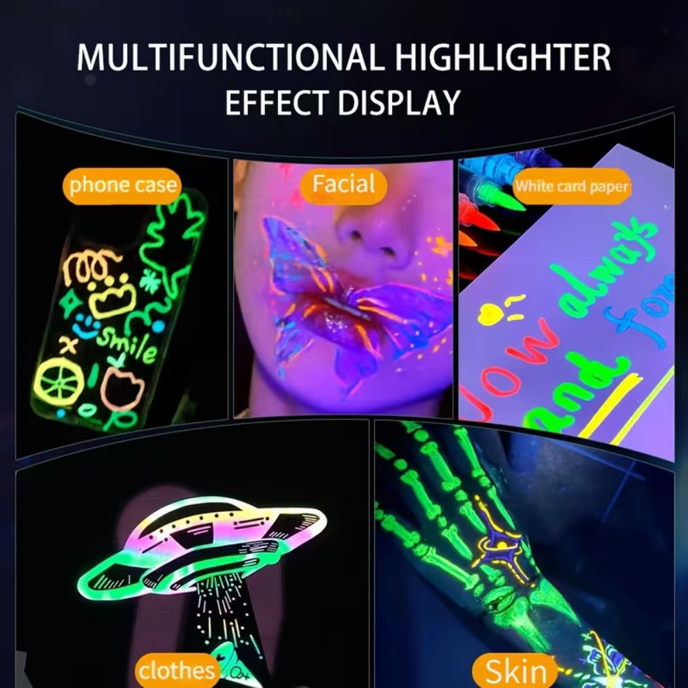 Face Body Paint Pen Set 8 Colors with 105 Tattoo Stencils – Glow in the Dark Neon UV Blacklight Face Paint Kit Easy Apply & Remove for Halloween Party Festival Cosplay Stage