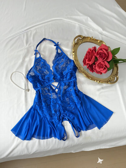 Women's Lace Lingerie Bodysuit - Deep-V Open-Back Lace Design 67749
