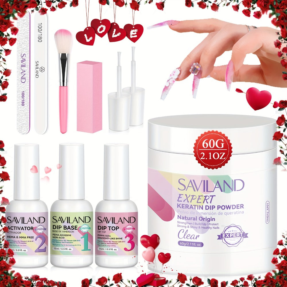 Clear Dip Powder Nail Kit 60g Starter Set - Transparent Dipping Powder with Base Coat Activator Top Coat No UV Lamp French Manicure Repair Nail Art Dip System
