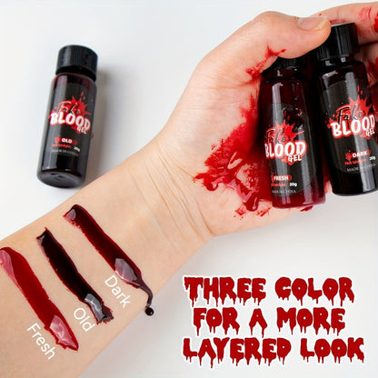 Fake Blood Makeup Kit 3pcs SFX Paste with Brush – Realistic Fresh Dark & Old Blood Special Effects Makeup for Halloween Zombie Vampire Cosplay Theater & Film