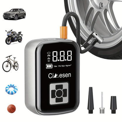 Portable Tire Inflator Air Compressor 150PSI 100W Cordless 4000mAh Digital Display 5 Modes USB-C Fast Charge for Car Motorcycle Bicycle Ball Auto Shut-Off Yellow Blue Black Silver