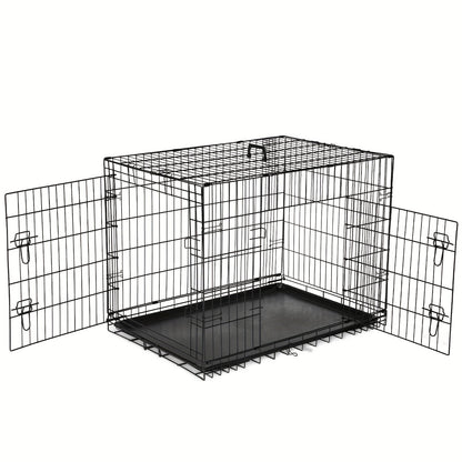 Dog Crate with Divider Panel & Double Door - Folding Metal Wire Dog Cage with Leak-Proof Tray, Indoor Outdoor Travel Pet Kennel for Small Medium Large Dogs, 5 Sizes