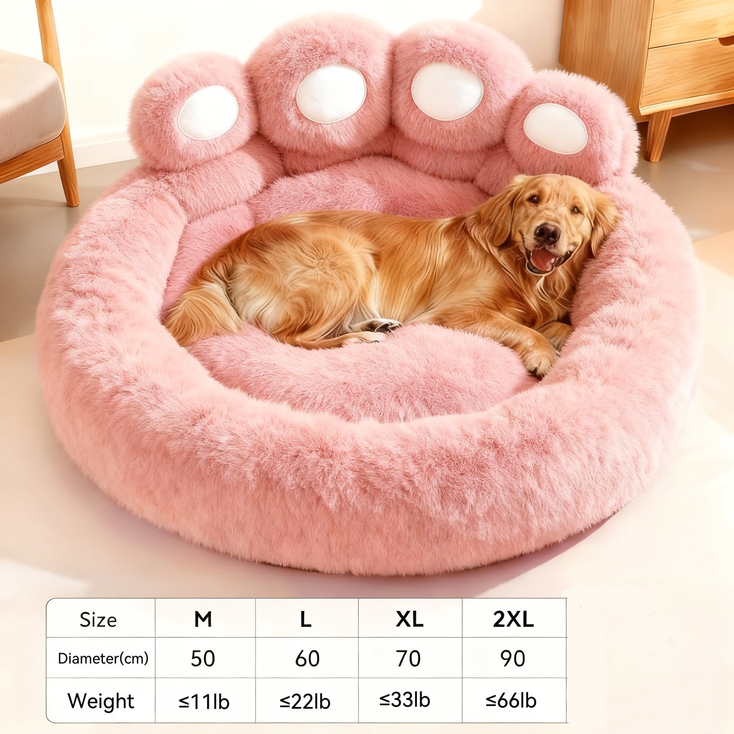 Dog Bed & Cat Bed Plush Bear Paw Print – Soft Warm Pet Bed for Small Medium Large Dogs, Thickened Long Plush, No Assembly, Autumn Winter Pet Sleeping Bed in Coffee Pink Gray