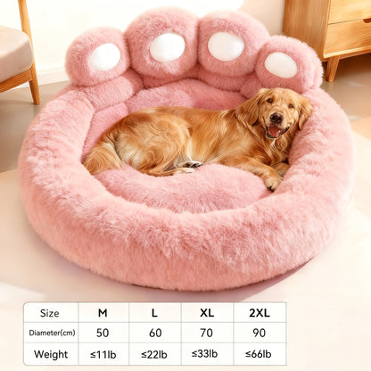 Dog Bed & Cat Bed Plush Bear Paw Print – Soft Warm Pet Bed for Small Medium Large Dogs, Thickened Long Plush, No Assembly, Autumn Winter Pet Sleeping Bed in Coffee Pink Gray