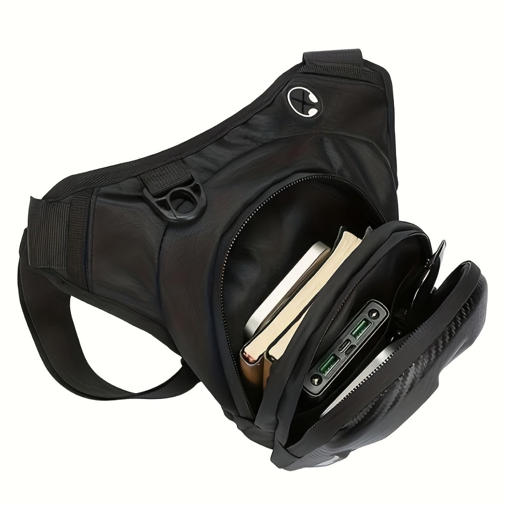 Waterproof Motorcycle Leg Bag EVA with Headphone Jack Double Zipper Adjustable Strap for Off-Road Riding - Thigh Waist Pack Secure Storage Black