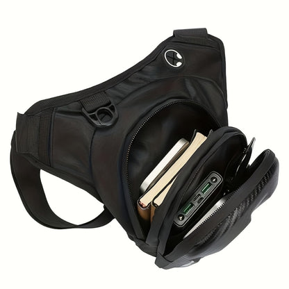 Waterproof Motorcycle Leg Bag EVA with Headphone Jack Double Zipper Adjustable Strap for Off-Road Riding - Thigh Waist Pack Secure Storage Black
