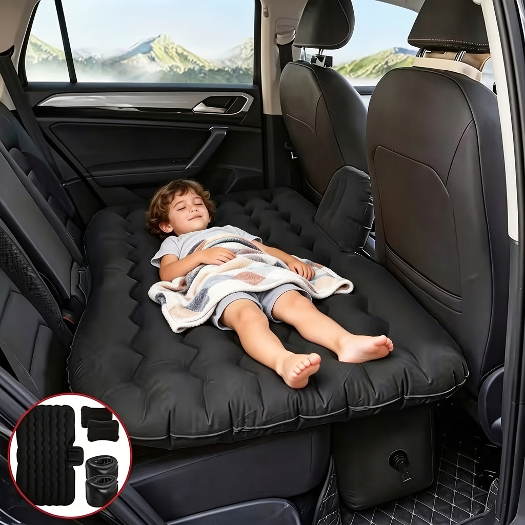 Premium Blue Gray And Beige Black Portable Inflatable Car Mattress, Car Beds for Vehicles, PVC Material, Suitable for Backseat Sleeping, Outdoor Camping Picnic Travel Cushion Bed, Car Additions for Men