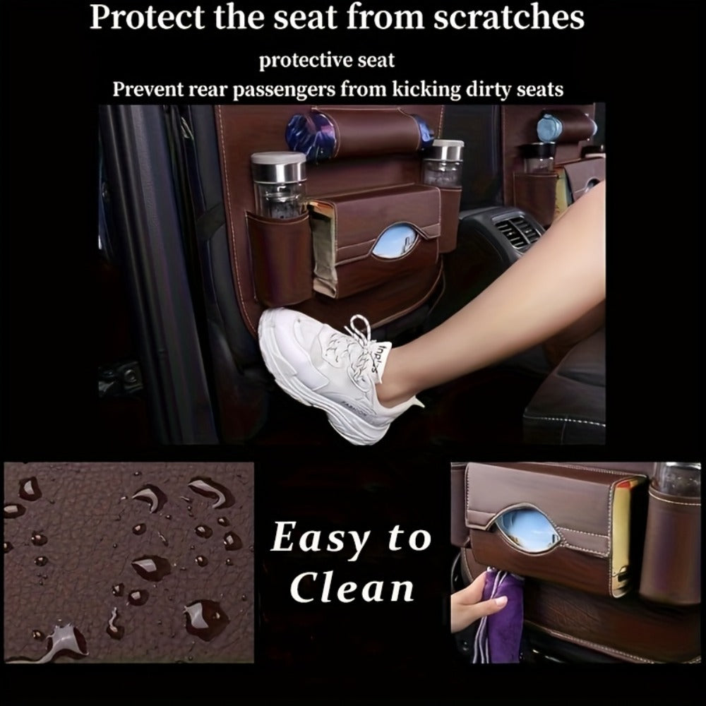 Back Seat Organizer with Foldable Table Tray 2pcs – Kick Mats, Cup Holder, Tissue Box, Umbrella Holder & Laptop Tray – All-in-One Car Rear Seat Storage