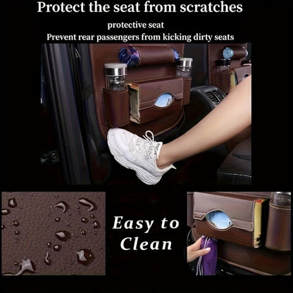 Back Seat Organizer with Foldable Table Tray 2pcs – Kick Mats, Cup Holder, Tissue Box, Umbrella Holder & Laptop Tray – All-in-One Car Rear Seat Storage